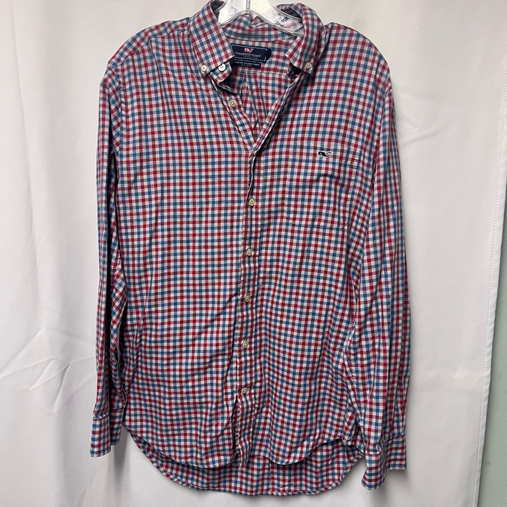Vineyard Vines Men's Red, Blue & White Checked Button-Down Shirt